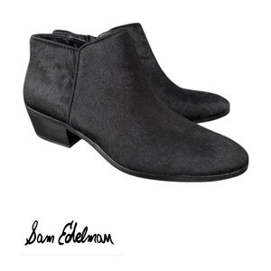 Sam Edelman Petty Black Pony Hair Ankle Boots Low Heel Size 10.5